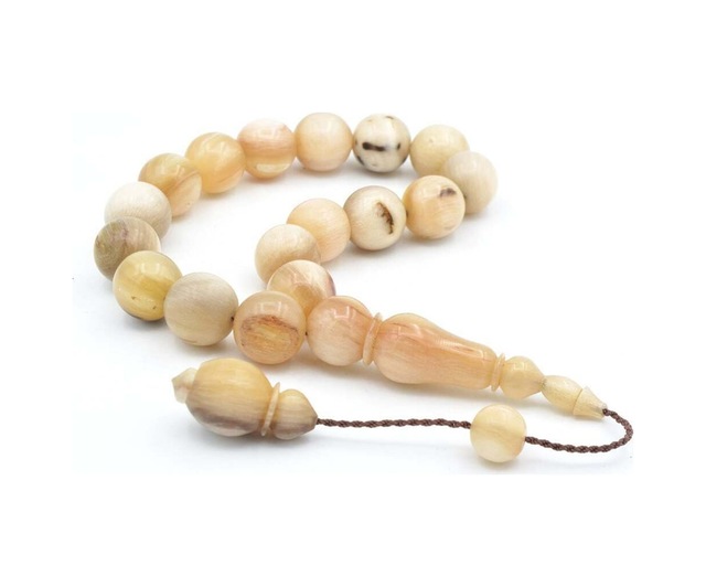 Sistemli Küre Kesim Koç Boynuzu Efe Maskot Tesbih 14 Mm 005 Bej