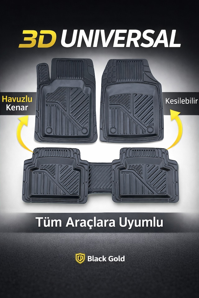 Pandora 3d Universal Oto Paspas Havuzlu Tpe Kauçuk Kaymaz Taban Tüm Araçlara Uyumlu Paspas