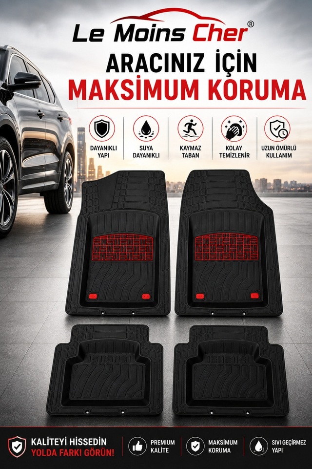 Cadillac Xt6 Havuzlu Oto Paspası Kaymaz Taban Dayanıklı Joker Kırmızı