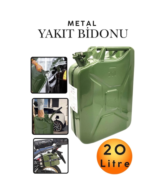 20 Litre Metal Yakıt Bidonu - Araç Port Bagaj Tipi Kalın Antisilikon Kompakt Benzin Mazot Deposu Tekne Motoru, Jeneratör Ve Çim Biçme İçin Sızdırmaz Yedek Yakıt Deposu Araç Motorsiklet Yakıt Taşıma