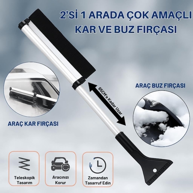 Ayrex Coofbe 65cm Teleskopic 2in1 Araç Kar Fırçası Oto Ön Cam Buz Kazıyıcı Araç Kar Fırçası Ve Buz Kazıyıc Diğer