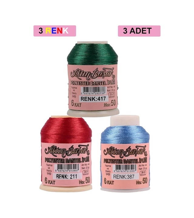 Ers 3 Adet Altınbaşak Oya Ve Dantel İpi 20 Gr - Royaleks - No: 211 - 387 - 417