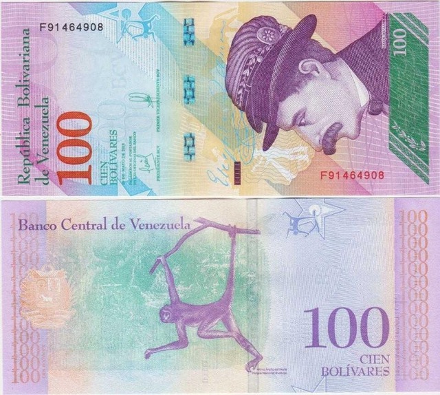 Venezuela 100 Bolivar 18 Mayıs 2018. Örümcek Maymunu Temalı. Çil Kondisyon