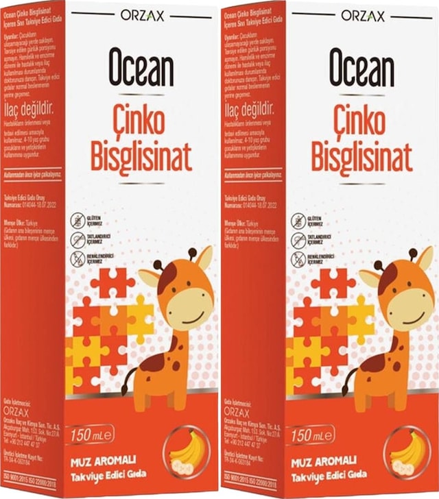 Ocean Çinko Bisglisinat Şurup Muz Aromalı 150 Ml 2 Adet
