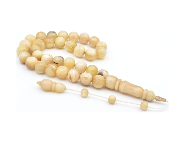 Murty99 Usta İşi Sistemli Küre Kesim İri Boy Koç Boynuzu Tesbih 12 Mm Bej