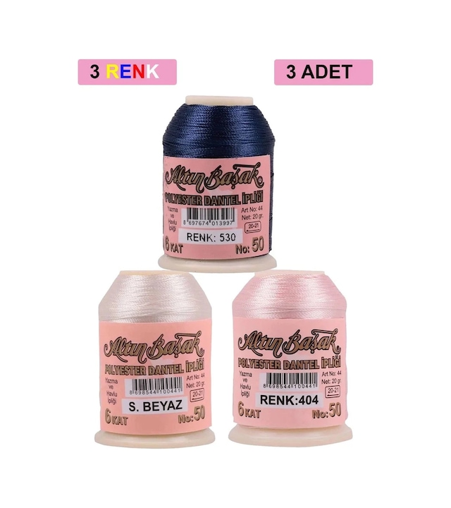 Ers 3 Adet Altınbaşak Oya Ve Dantel İpi 20 Gr - Royaleks - No: Ş.beyaz - 404 - 530