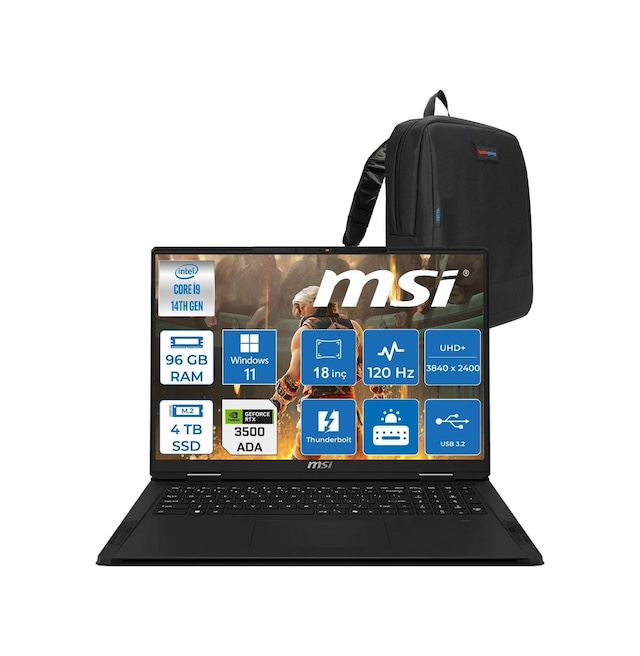 MSI Creatorpro X18 HX A14VKSG-481TR481TRP14 i9-14900HX 96 GB 4 TB SSD RTX3500Ada 18″ W11P Dizüstü Bilgisayar