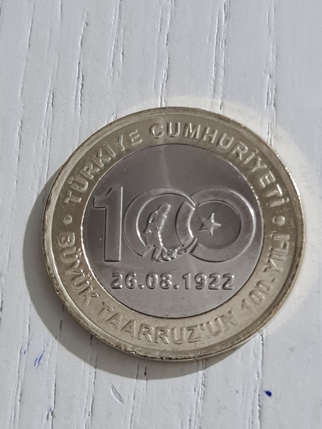 Büyük Taarruzun 100.yılı Hatıra Madeni 1 Lira, Hatıra Paralar Mad