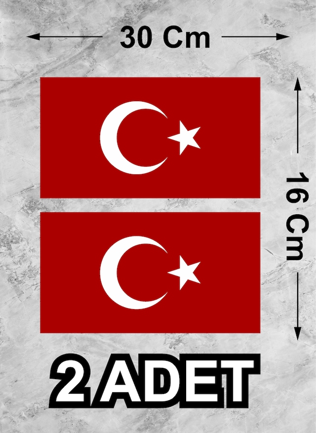 Türk Bayrağı Sticker - 2 Adet - Araba Oto Motosiklet Karavan Cam Araç Laptop Pc Sticker - 00068 30x16 Cm