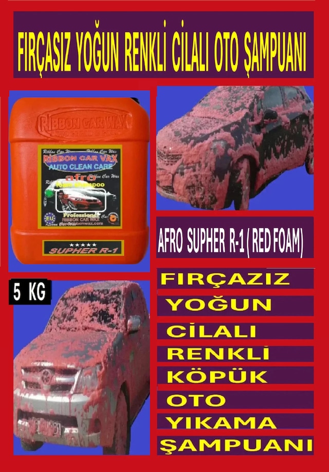 Rb Afro Supher R-1 Firçasiz Cilalı Renkli Oto Yıkama Şampuanı Kırmızı Köpük 5 Kg