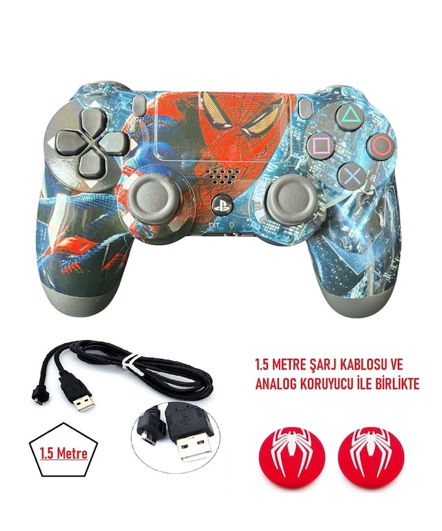 Playstation Dualshock 4 V2 Ps4 Oyun Kolu Örümcek Pc + Ps4 1.5mt Şarj Kablosu Ve Analog Koruyucu