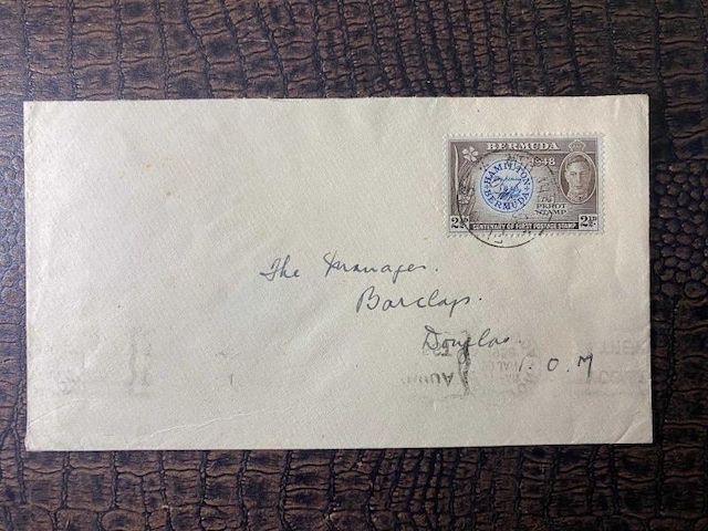 İngiltere İngiliz Sömürge Bermuda "1948 2 1/2 D Centenary Of Postmaster Parrot Stamps" Pullu 1950 Yılında Postadan Geçmiş Klasik Zarf