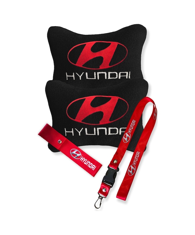 Hyundai Uyumlu Siyah Polar Ortopedik Seyahat Araç Boyun Yastığı / Oto Ayna Askısı & Tampon Çeki İpi Siyah