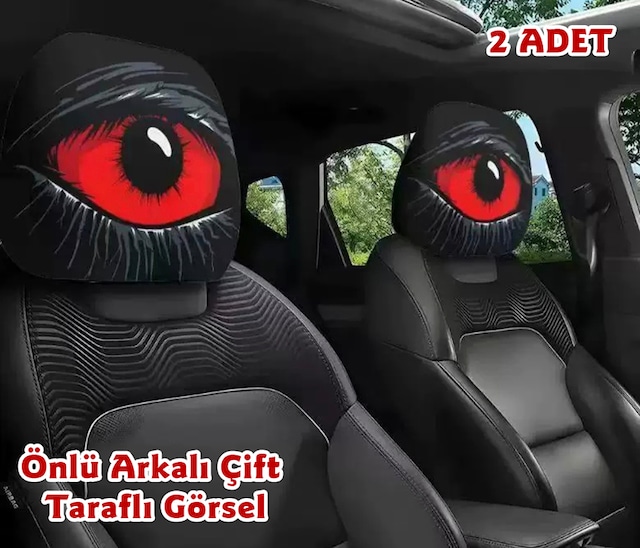Kırmızı Göz Çift Taraflı Dekoratif Oto Başlık Kılıfı/Maske 2'li