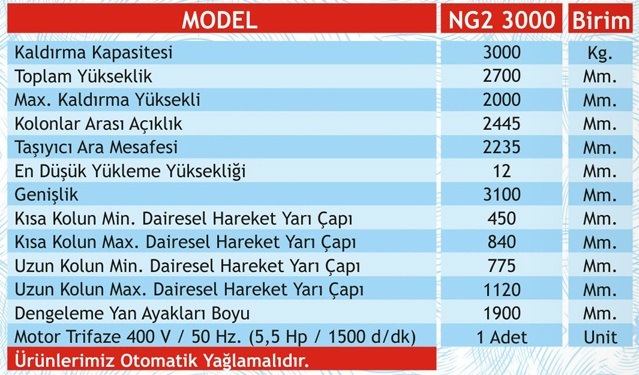 Nega 2 Kolonlu Otolift 3000 Kg Kurulum Nakliye Dahil Oto Lift Fiyatlari Ve Ozellikleri