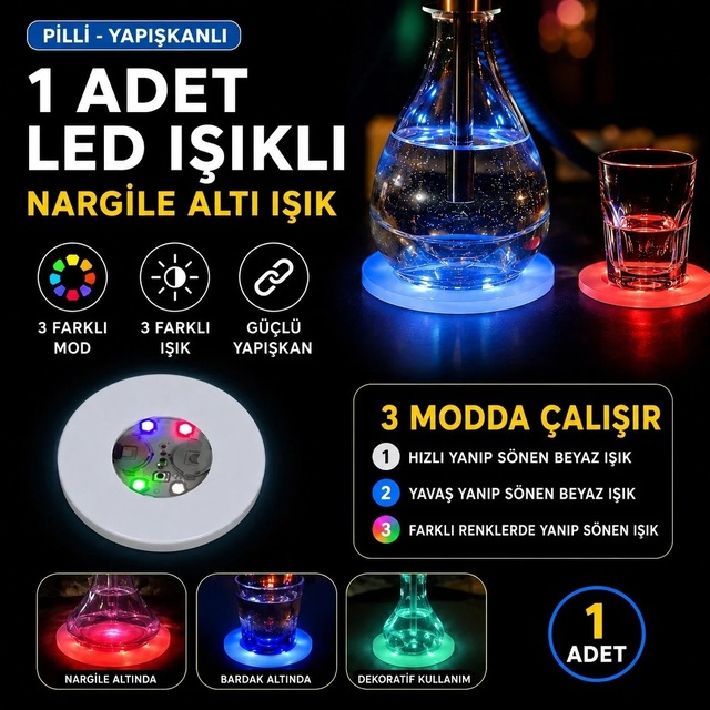Ers Rgb Led Nargile Altı Işık 1 Adet 6 Cm Çapındadır