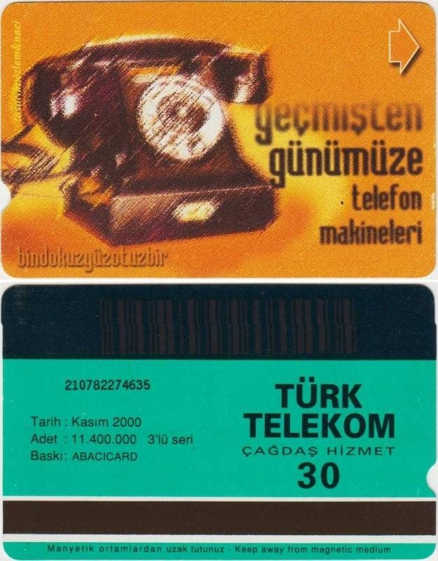 Geçmişten Günümüze Teleon Makineleri Telefon Kartı 30 Kontör Türk Telekom. Kasım 2000 Teşhir Ürün