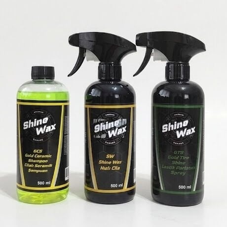 Shine Wax Seramik Şampuan & Hızlı Cila & Lastik Parlatıcı Sprey 500 Ml 3'lü Set