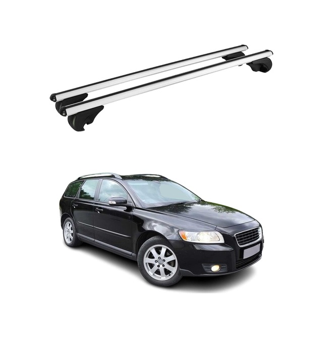 Volvo V50 2004-2012 Arası Uyumlu Port Bagaj Taşıyıcı Ara Atkı Alüminyum Gümüş 2 Parça