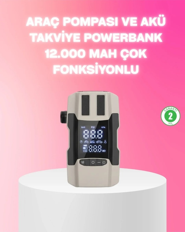Ers Araç Hava Pompası Ve Akü Takviye Powerbank 12.000 Mah Çok Fonksiyonlu