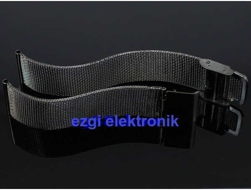 Siyah Çelik Ince Hasır 18Mm Kordon Metal Örgü Saat Kordonu Kayışı