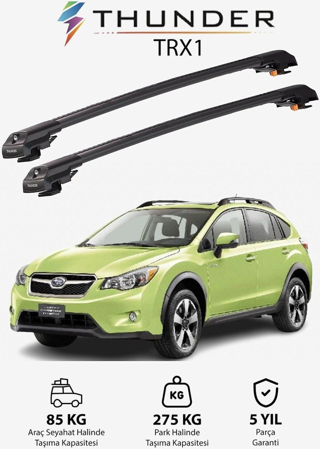Subaru Xv Crosstrek 2012-2017 Trx1 Thunder Carrier Kilitli Ara Atkı Taşıyıcı Tavan Barı Gri