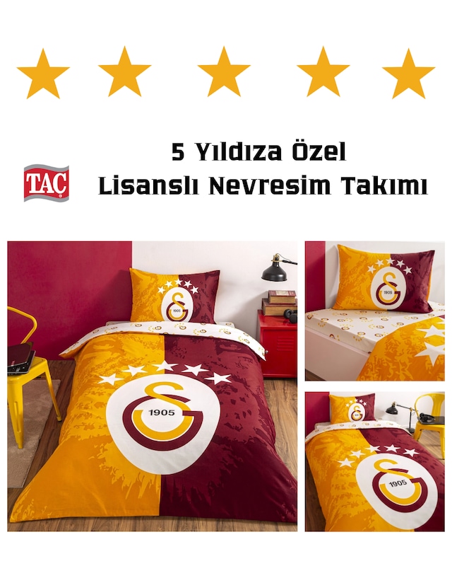 Taç Lisanslı Galatasaray 5.yıldız Tek Kişilik Pamuk Nevresim Tk