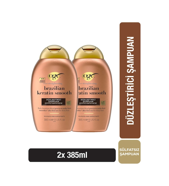 OGX Brazilian Keratin Smooth Düzleştirici Sülfatsız Şampuan 385 ml x2
