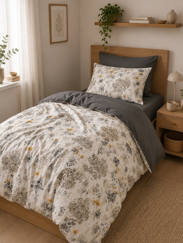 Mystory Home Tek Kişilik Lastikli Çarşaflı Nevresim Takımı Jaune Füme Füme Sarı Gri