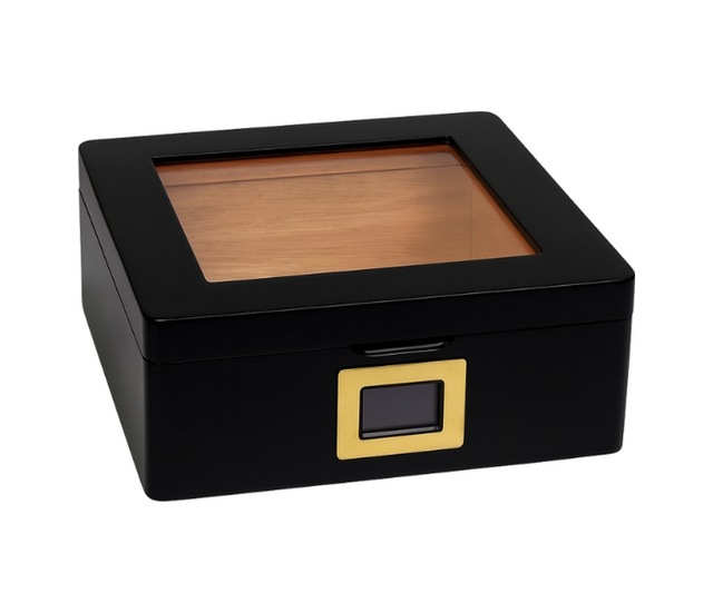 Premiumquality Siyah Camlı Sedir Küçük Humidor Puro Kutusu - Tr8825