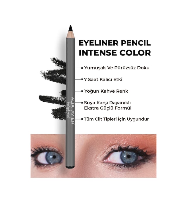 Alix Avien Suya Dayanıklı Yoğun Pigmentli Kremsi Kolay Sürüm Siyah Göz Kalemi Eyeliner Pencil Black