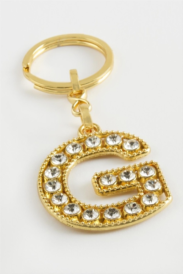 Sarı - 559 - Renkli Taşlı Harf - Spt-gld - Anahtarlık G