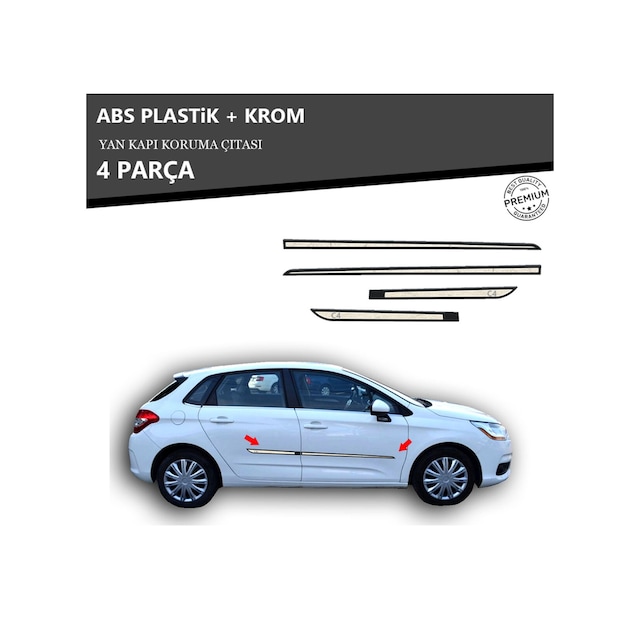 Cıtroen C4 2010 Üzeri Yan Kapı Koruma Çıtası Plastik + Krom Unvrslppkçt00067