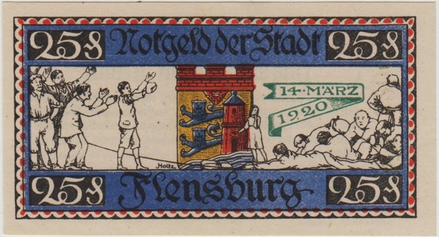 Almanya 25 Pfennig 1920 Notgeld-flensburg Şehri. Çil.