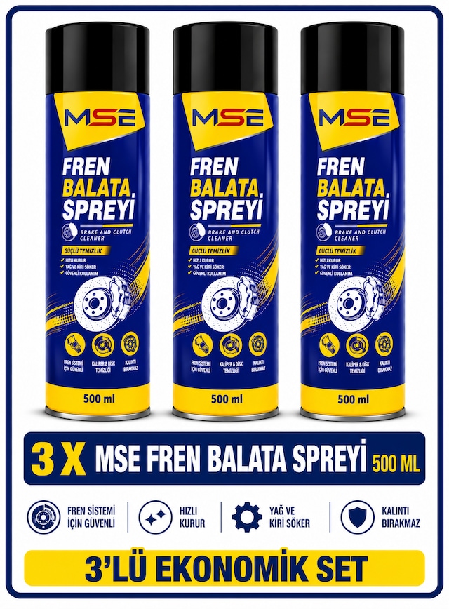 Mse Pro Fren Balata Spreyi 3 X 500 Ml 3'lü Fren Balata Temizleyici Ve Genel Temizleme Spreyi