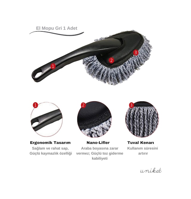 Makarna El Mopu Mini Mikrofiber Toz Alma Ve Islak-kuru Temizleme Fırçası 1 Adet Gri
