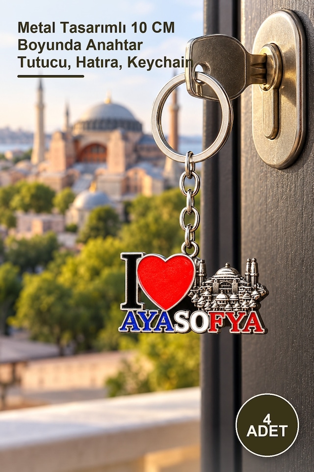 4 Adet Metal Ayasofya Anahtarlık Metal Tasarımlı 10 Cm Boyunda Anahtar Tutucu, Hatıra, Keychain