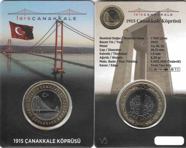Emir Collectıon 2022 Yılı Çanakkale Köprüsü Hatıra 1 Türk Lirası Özel Kitinde