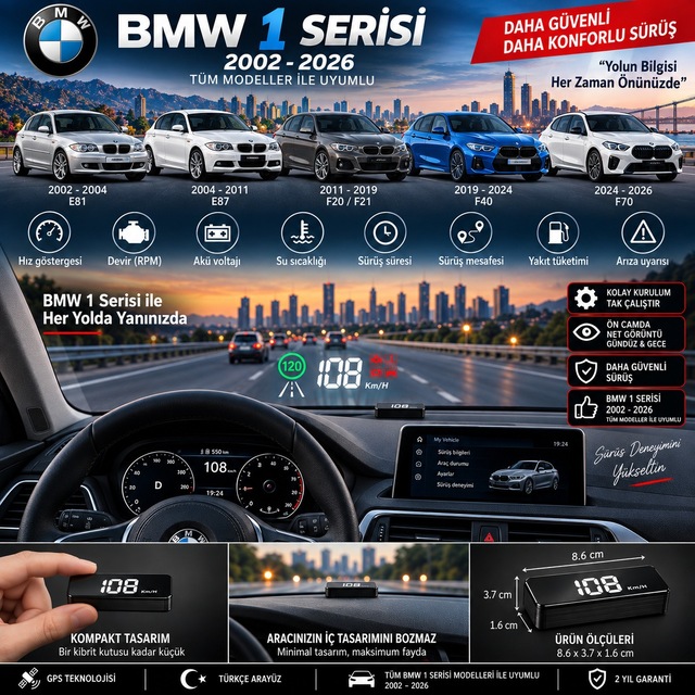 Bmw 1 Serisi 2002-2026 Modeller İçin Head Up Display Hayalet Gösterge Ekranı Ön Cam Hız Göstergesi