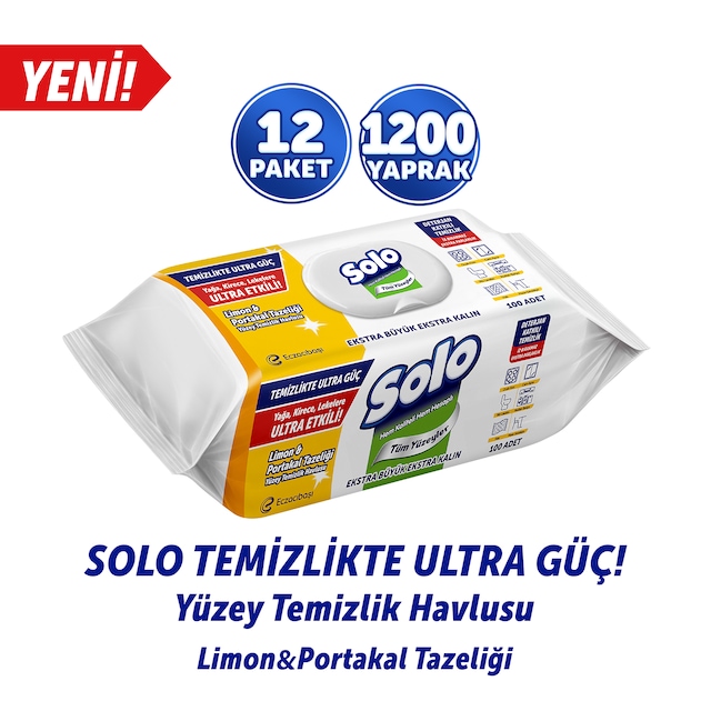 Solo Limon&portakal Tazeliği Yüzey Temizlik Havlusu 12'li