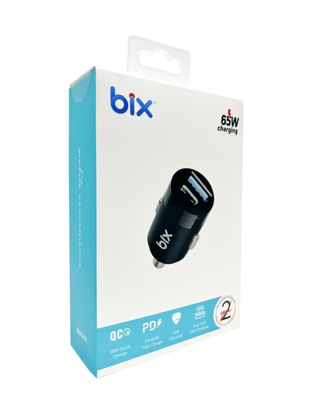 Bix Bx-ac65c 65w Pd Type-c Usb-a Çift Portlu Hızlı Şarj Özellikli Siyah Araç İçi Şarj Cihazı