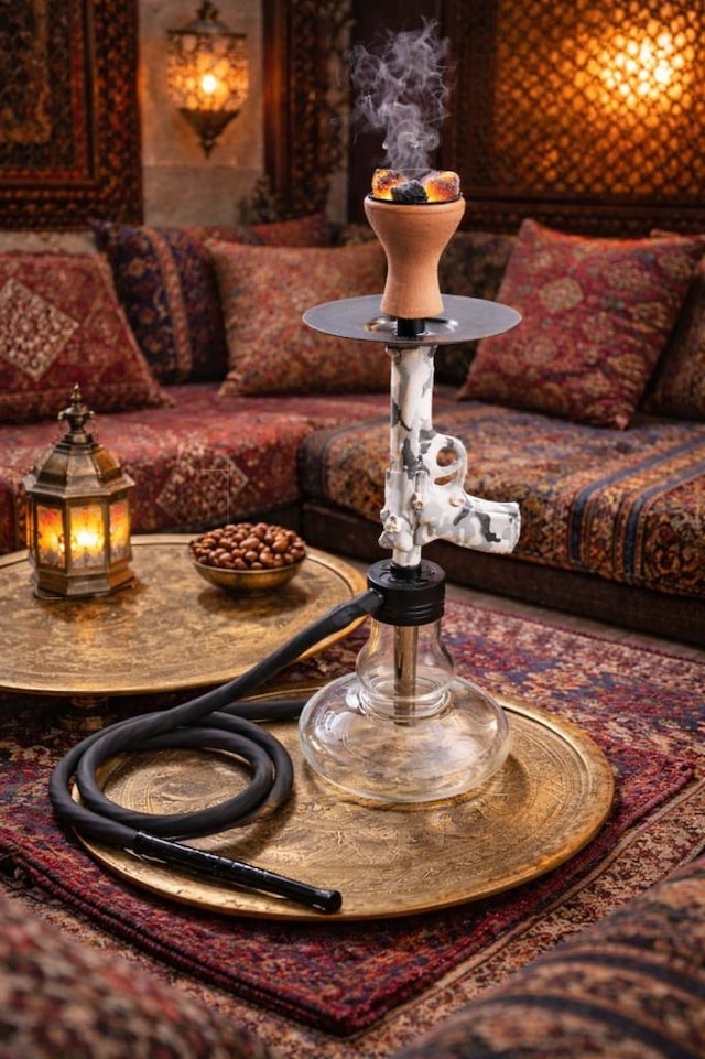 Modern Cam Nargile Takımı 55 Cm Şeffaf Taban 19 Cm Seramik Lüleli, Kalın Hortumlu Premium Nargile Seti