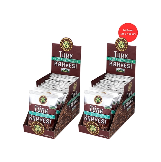 Kahve Dünyası Türk Kahvesi 24 Adet X 100 G Orta Kavrulmuş %100 Arabica Bol Köpüklü Türk Kahvesi