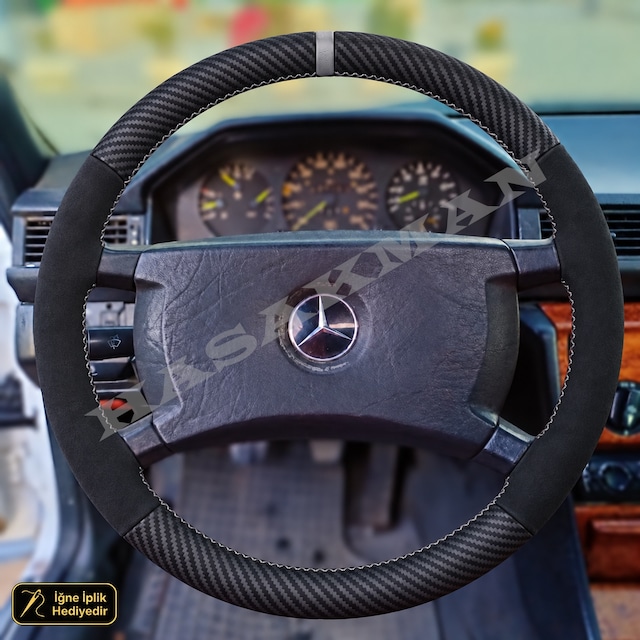 Mercedes G W463 Dikme Direksiyon Kılıfı Alcantara Süet Mat Karbon Gri Yüzük Ve Dikiş Klasik Arazi-4 Kollu-geniş Dikdörtgen-tuşsuz 1990-1995