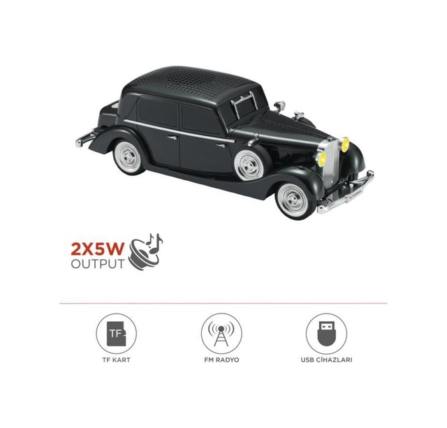 D55 Retro Araba Tasarımlı Bluetooth Hoparlör 2x5w Fm + Usb + Tf Kart