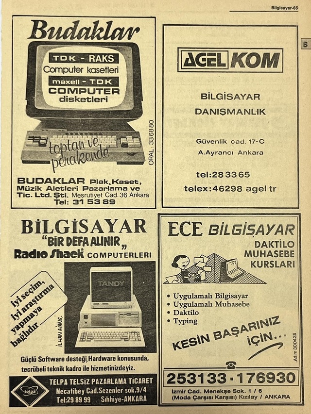 Ankara 1986 Meslek Reklam İlanı Efemera S65 Teşhir Ürün