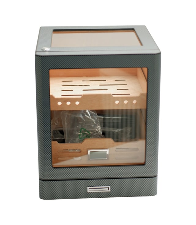 Premiumquality Sucre Aksesuar Çekmeceli İçi Ledli Karbon Desenli Sedir Humidor Puro Kutusu - Tr9647