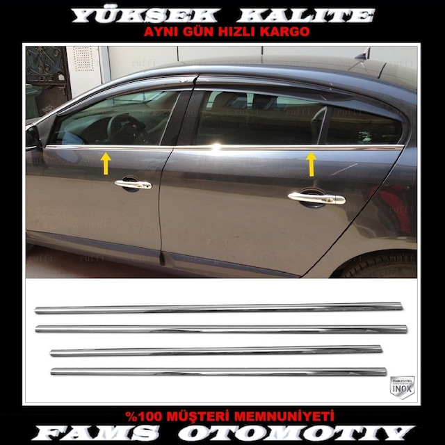 Renault Fluence Krom Cam Çıtası 4 Prç. 2010 ve Üzeri P. Çelik