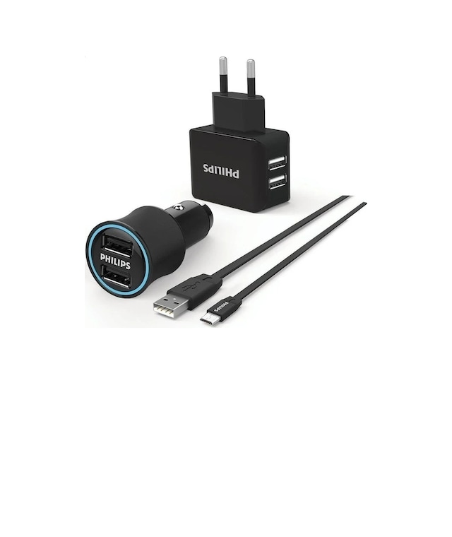 Philips Dlp2553em Araç İçi Şarj Cihazı & Duvar Şarj Cihazı & Micro Usb Kablo Birarada Combo Ürün