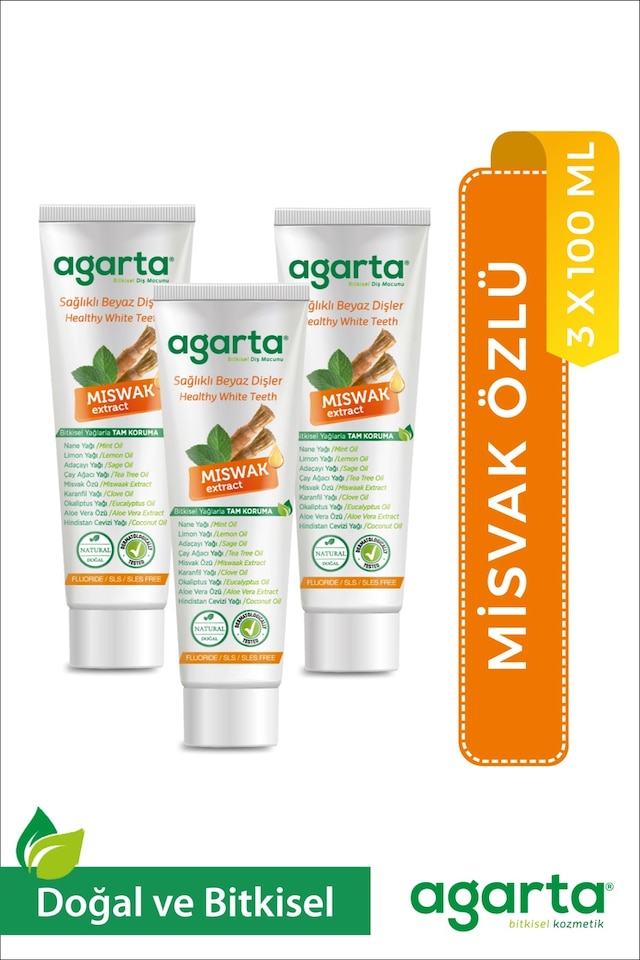 3 Adet Doğal Florürsüz Misvak Özlü Diş Macunu 100 Ml